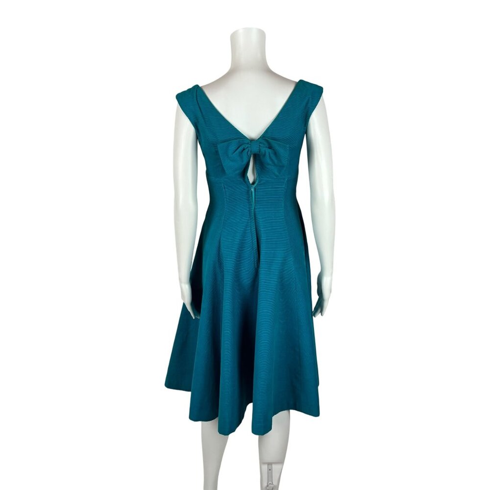 Vintage 50s Corduroy Dress Women's XXS Blue Bow Back Empire Bust Cocktail Fit & - Picture 7 of 10